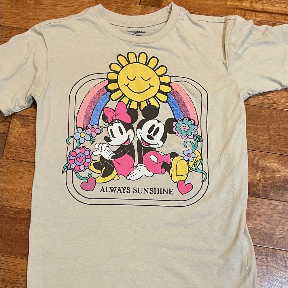 Cream Graphic Tee with Yellow Sun & Pink Accents